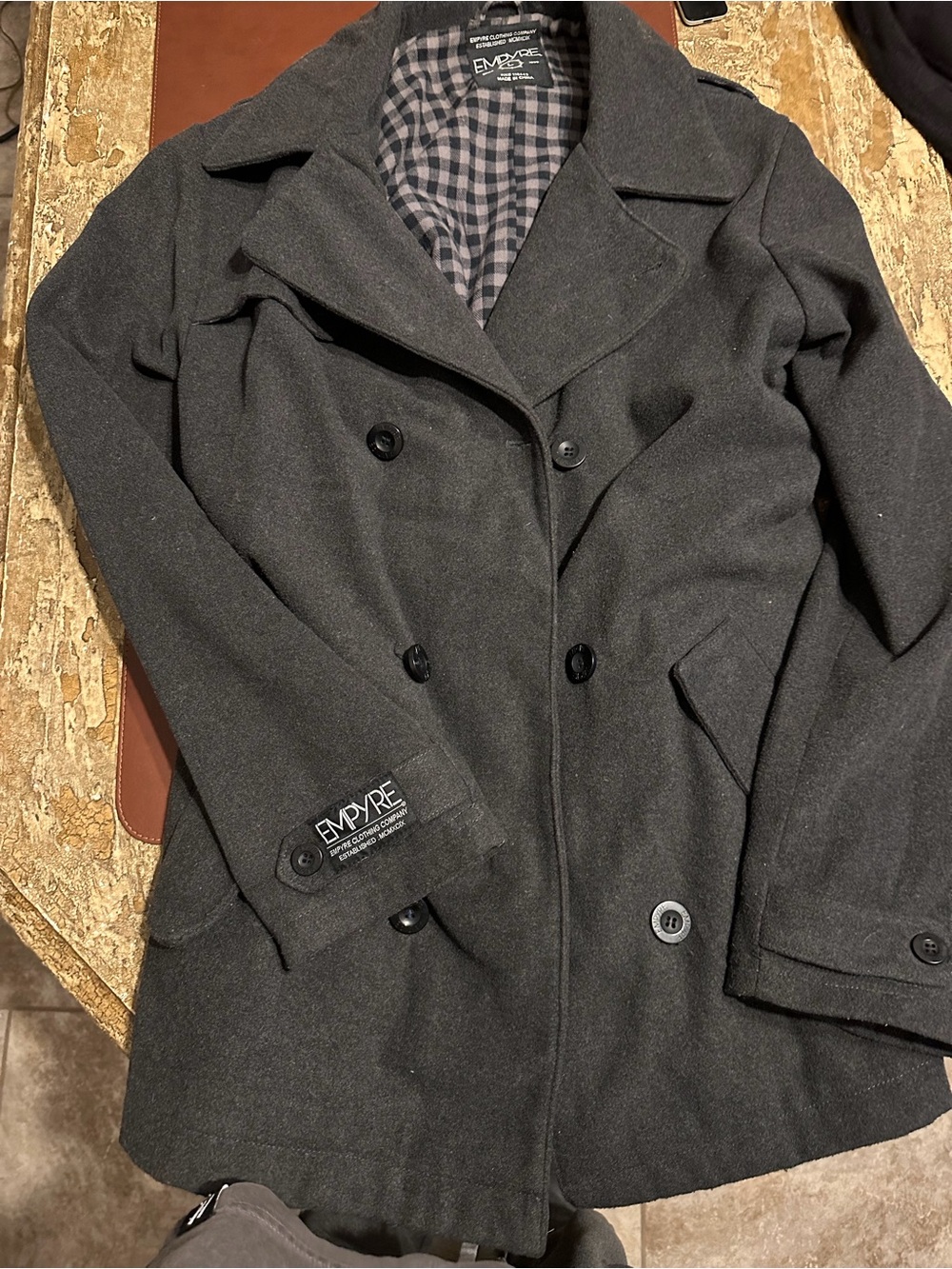 Empyre Men’s Double-Breasted Peacoat in Dark Gray